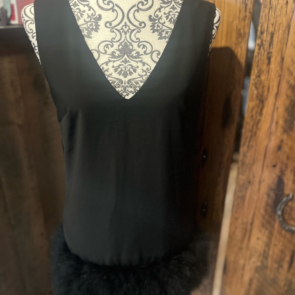 Black Cocktail Sheath Mini Feather Dress
